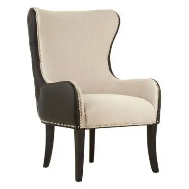 Doucet Natural Fabric Armchair with Black Leather Effect Back