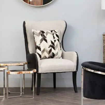 Doucet Natural Fabric Armchair with Black Leather Effect Back