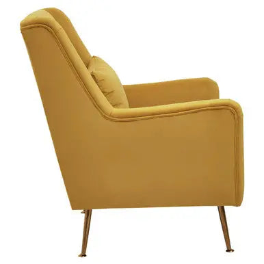 Doucet Yellow Velvet Chair with Gold Finish Angular Legs