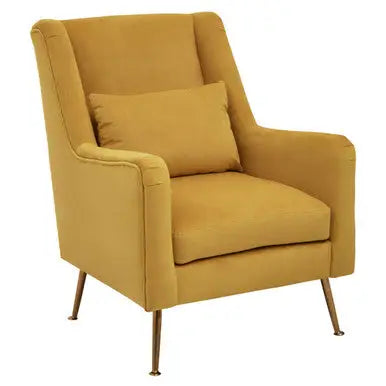 Doucet Yellow Velvet Chair with Gold Finish Angular Legs
