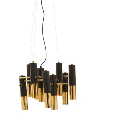 Drone Gold Finish And Black 13 Light Modern Tubular Chandelier