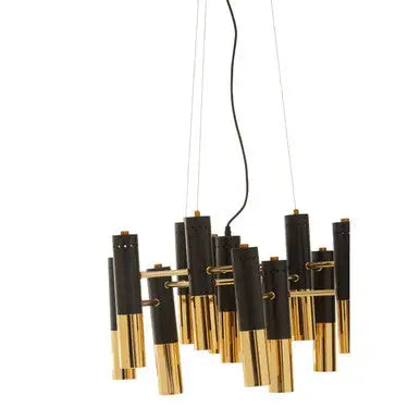 Drone Gold Finish And Black 13 Light Modern Tubular Chandelier