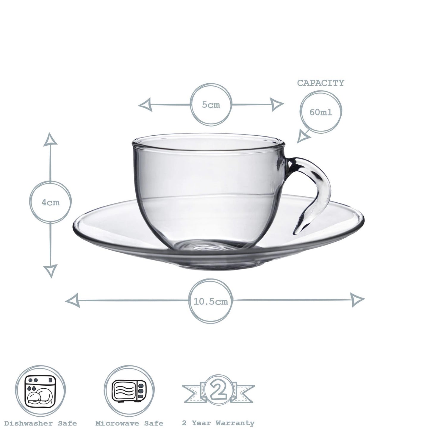 60ml Minimus Glass Espresso Cup & Saucer Set - 6 Sets