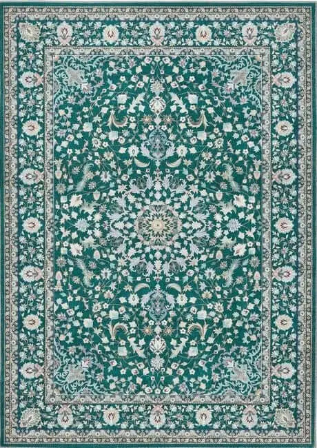 Eco-Washable Green Rug Medallion Design