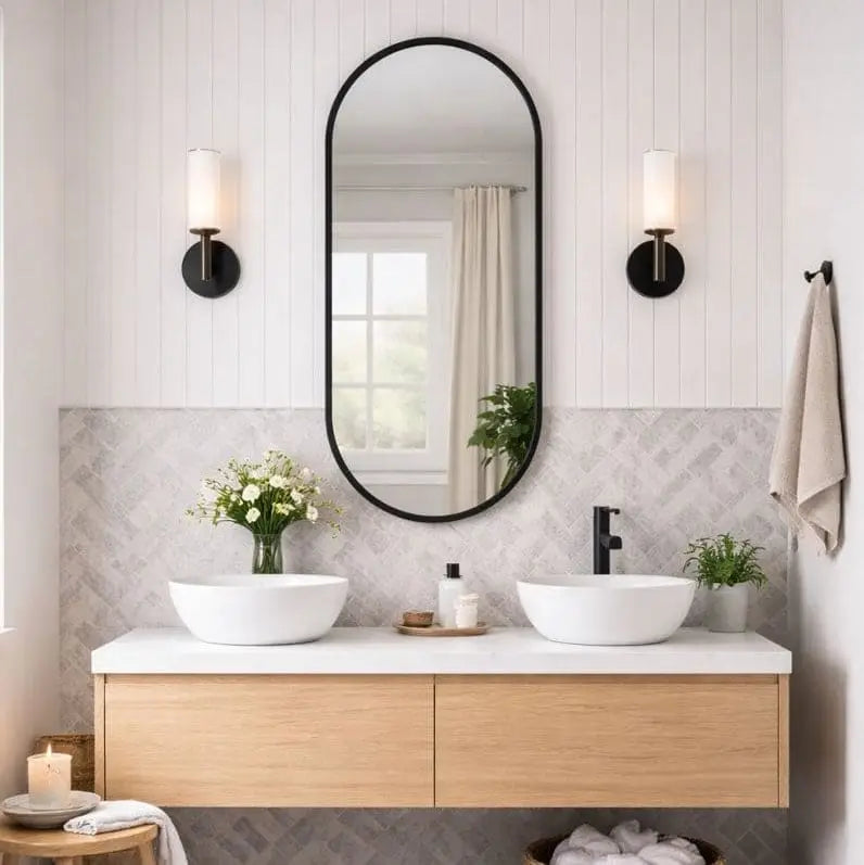 Emi - Black Metal Runway Oval Mirror - 120cm x 40cm