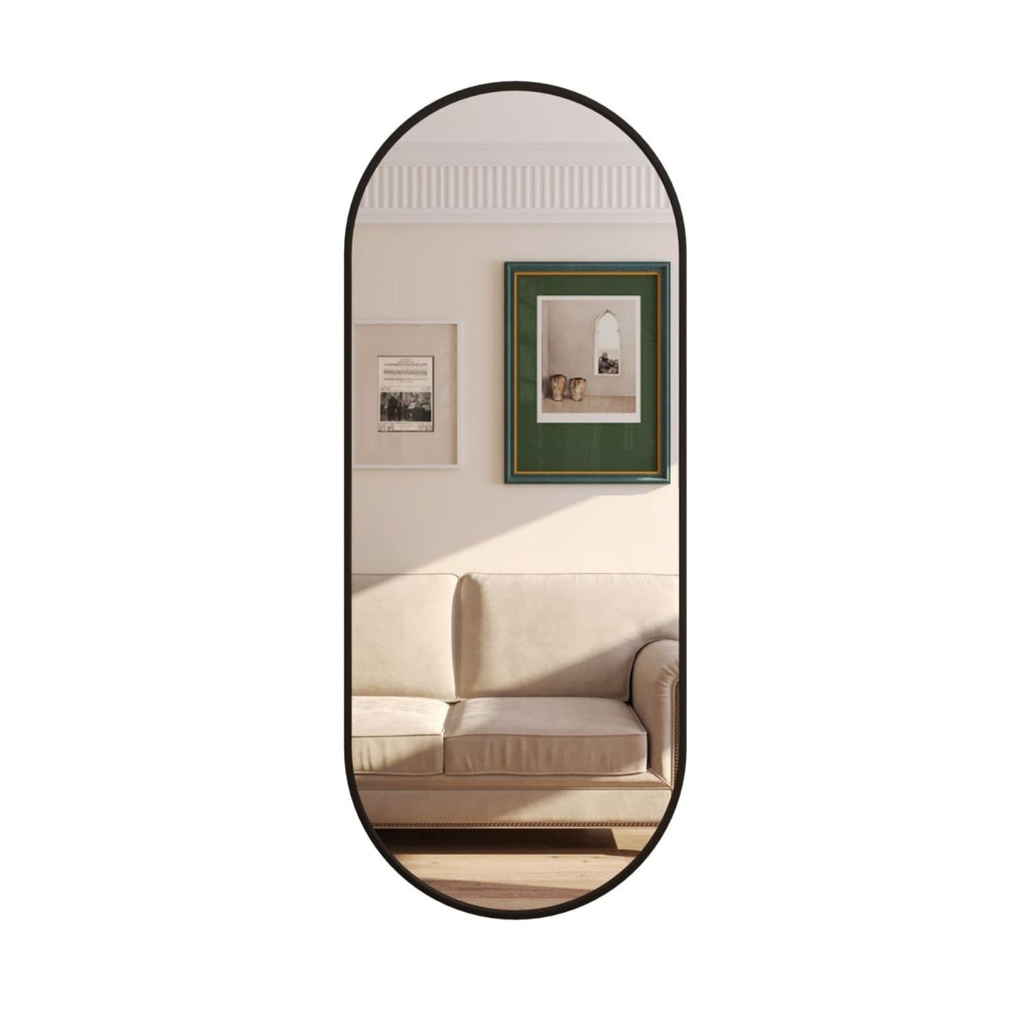 Emi - Black Metal Runway Oval Mirror - 120cm x 40cm