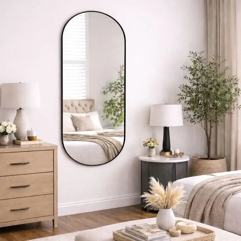 Emi - Full Length Black Metal Runway Oval Mirror - 150cm x 60cm