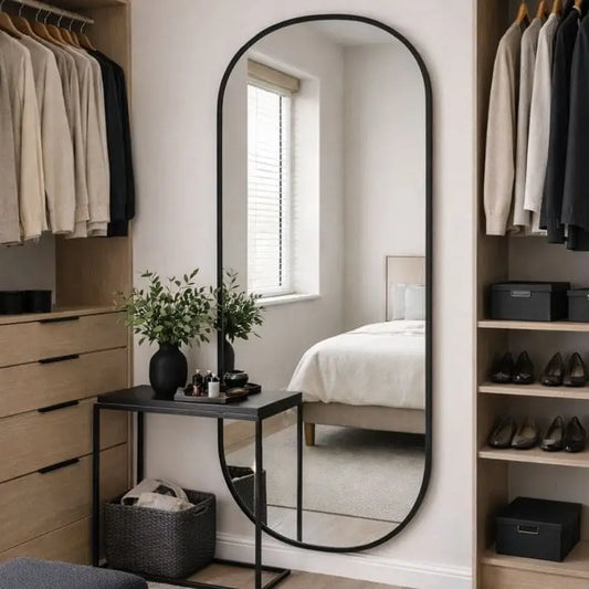 Emi - Full Length Black Metal Runway Oval Mirror - 180cm x 80cm