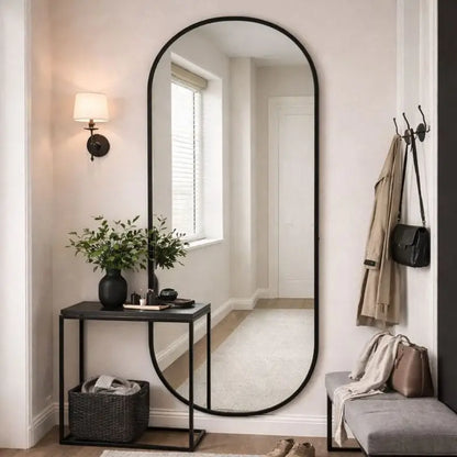 Emi - Full Length Black Metal Runway Oval Mirror - 180cm x 80cm
