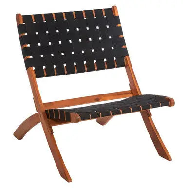 Emilio Black Woven Chair with Acacia Wood Frame