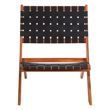 Emilio Black Woven Chair with Acacia Wood Frame