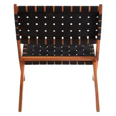 Emilio Black Woven Chair with Acacia Wood Frame