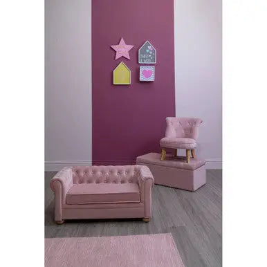 Estelle Light Pink Velvet Button Tufted Kids Chair