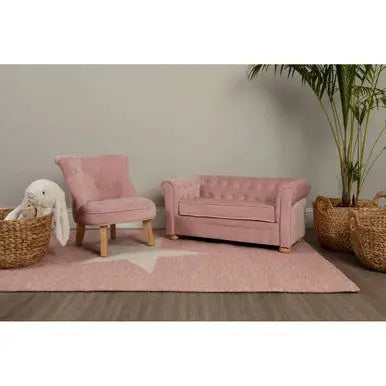 Estelle Light Pink Velvet Button Tufted Kids Chair