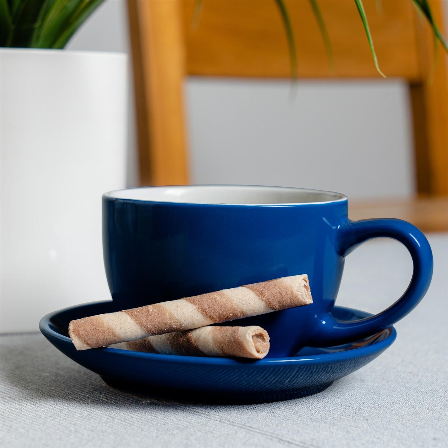 250ml Navy Cappuccino Cups & Saucers - Pack of Six