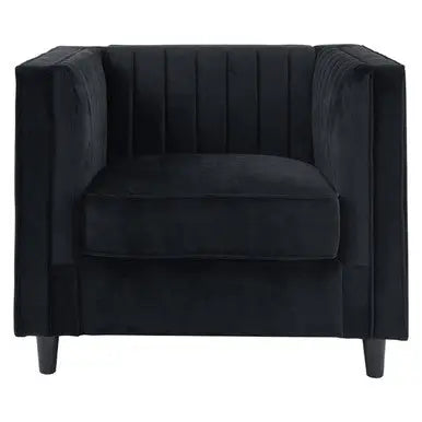 Farah Black Velvet Chair with Pleated Detail