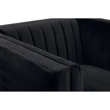 Farah Black Velvet Chair with Pleated Detail