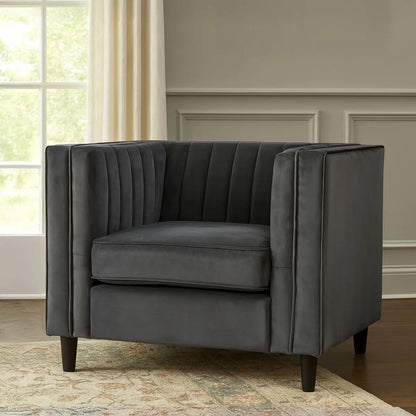 Farah Grey Velvet Chair with Pleated Detail