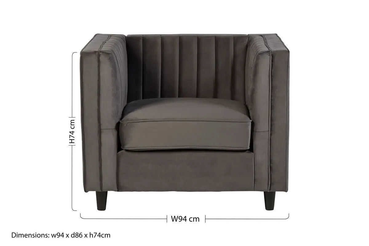 Farah Grey Velvet Chair with Pleated Detail