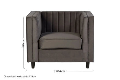Farah Grey Velvet Chair with Pleated Detail