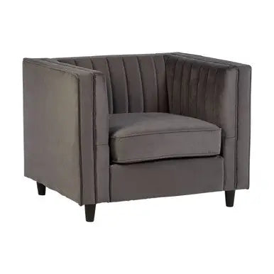 Farah Grey Velvet Chair with Pleated Detail