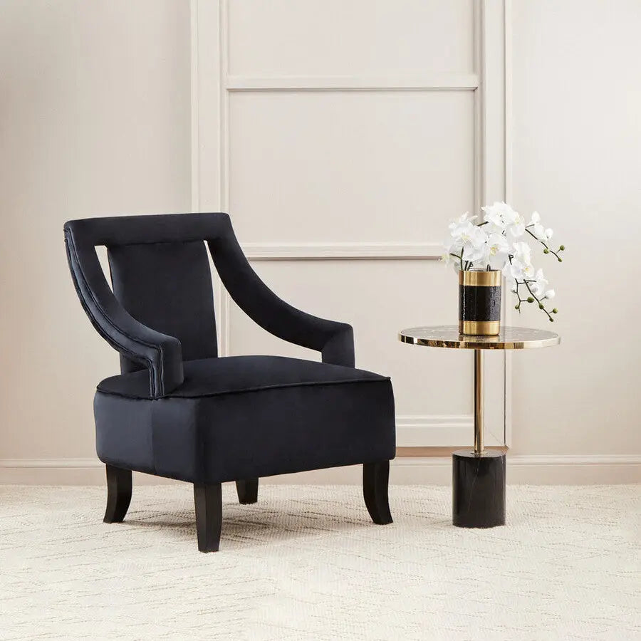 Faye Black Velvet Chair with Wooden Legs