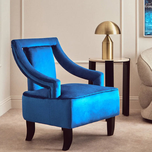 Faye Midnight Blue Velvet Chair with Wooden Legs