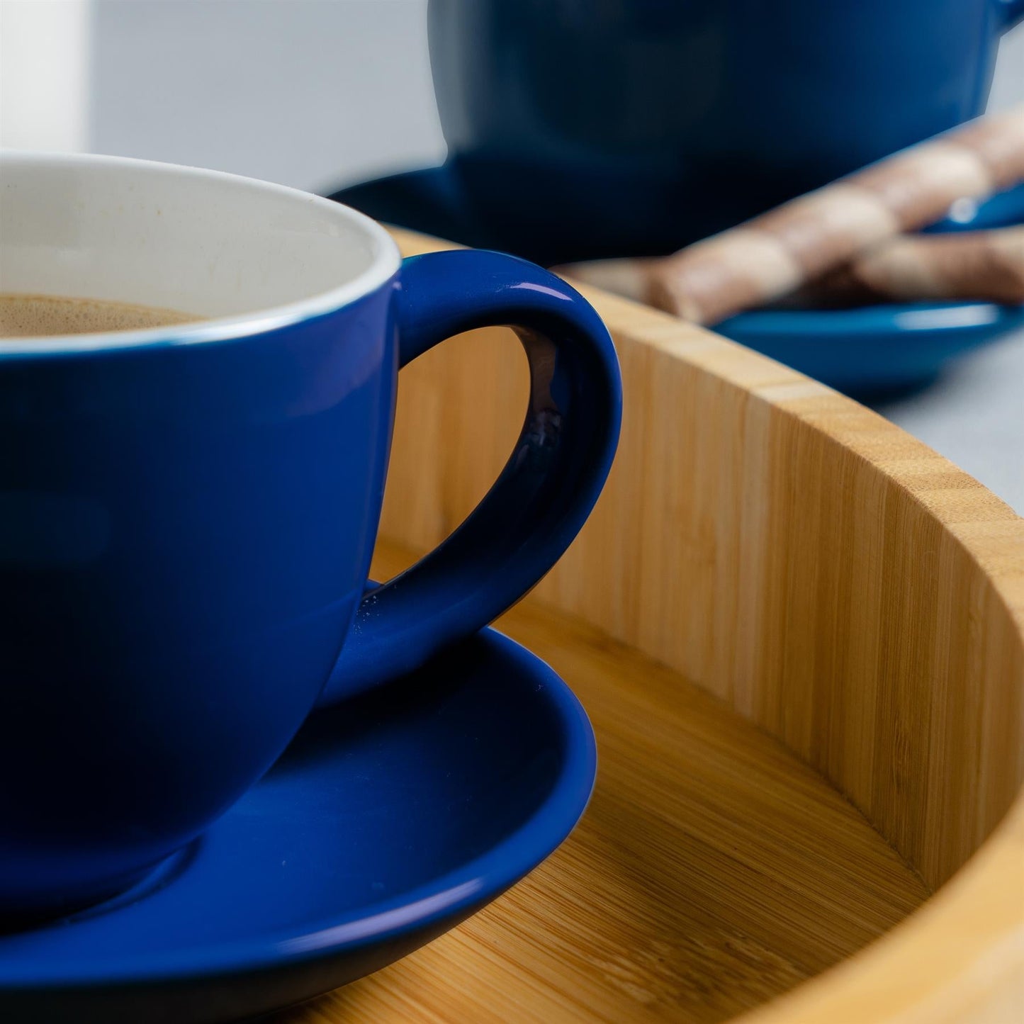 250ml Navy Cappuccino Cups & Saucers - Pack of Six