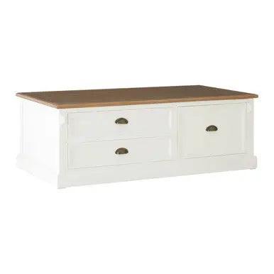 Fir Wood Veneer Top and White Wooden Coffee Table with 3 Drawers | Hardwick