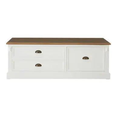 Fir Wood Veneer Top and White Wooden Coffee Table with 3 Drawers, Hardwick