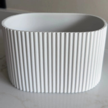 Flutini | White Fluted Oval Stone Resin Indoor Plant Pots (2 Pot Set)