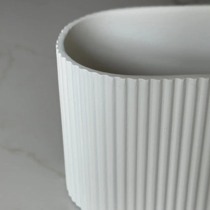 Flutini | White Fluted Oval Stone Resin Indoor Plant Pots (2 Pot Set)