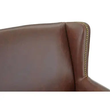 Fulham Brown Faux Leather Wingback Armchair with Gold Stud Detail