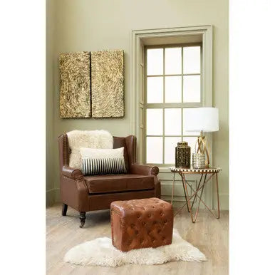 Fulham Brown Faux Leather Wingback Armchair with Gold Stud Detail