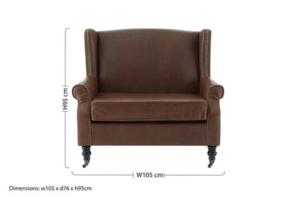 Fulham Brown Faux Leather Wingback Armchair with Gold Stud Detail