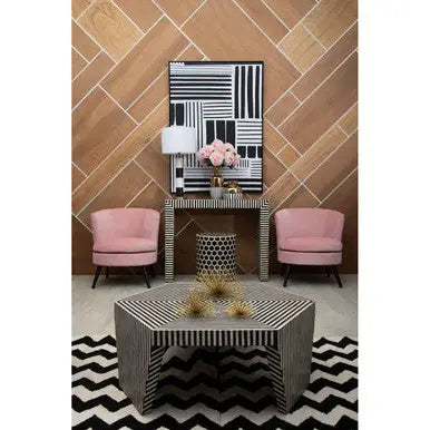 Fusion Black and White Bone Inlay Hexagonal Coffee Table