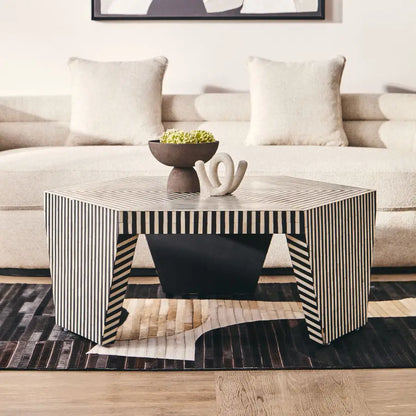 Fusion Black and White Bone Inlay Hexagonal Coffee Table