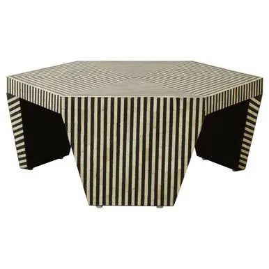 Fusion Black and White Bone Inlay Hexagonal Coffee Table