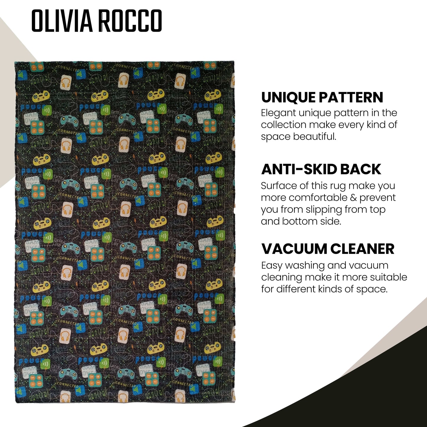 Gamer Printed Rug Modern Non-Slip Soft Durable Floor Rug for Living Room Bedroom Hallway & Office by OLIVIA ROCCO