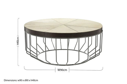 Genuine Leather Coffee Table with Distressed Grey Iron Cage Base, Kensington Townhouse