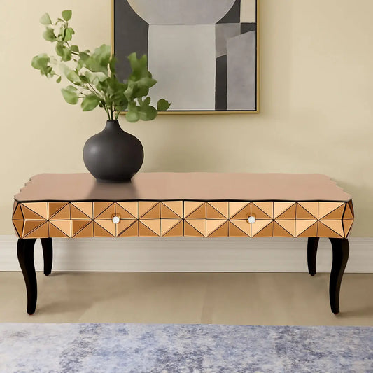 Geometric Coffee Table with 3D Glass Detail with Black and Copper Finish, Soho