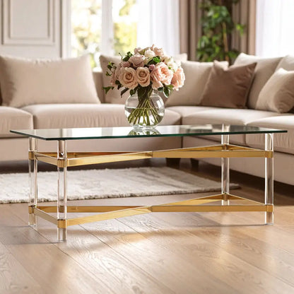Glass Top Coffee Table with Acrylic Legs, Clarence