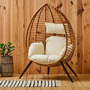 Goa Natural Rattan Effect Egg Chair with Cream Cushions