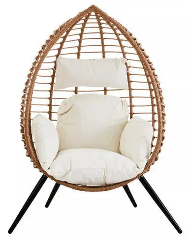 Goa Natural Rattan Effect Egg Chair with Cream Cushions
