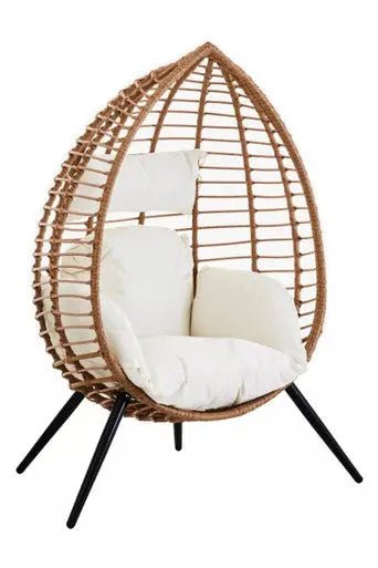 Goa Natural Rattan Effect Egg Chair with Cream Cushions
