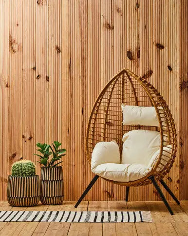 Goa Natural Rattan Effect Egg Chair with Cream Cushions