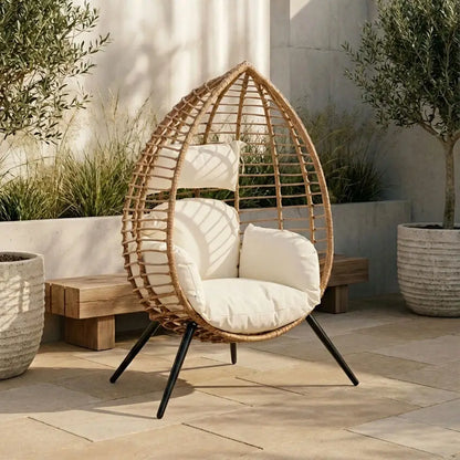 Goa Natural Rattan Effect Egg Chair with Cream Cushions