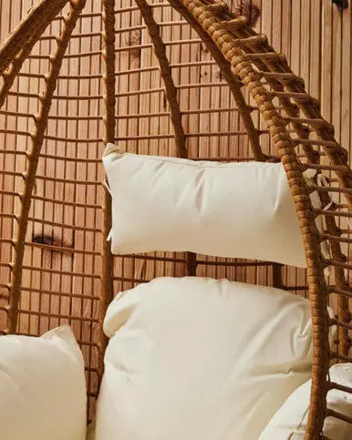 Goa Natural Rattan Effect Egg Chair with Cream Cushions