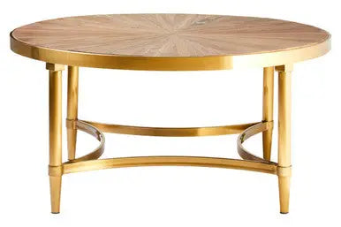 Gold Aged Fir Wood Rustic Top Coffee Table with Stainless Steel Curved Base, Jana