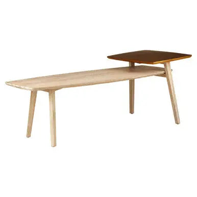 Gold and Natural Two Tone Coffee Table with Solid Elm Wood, Kyra